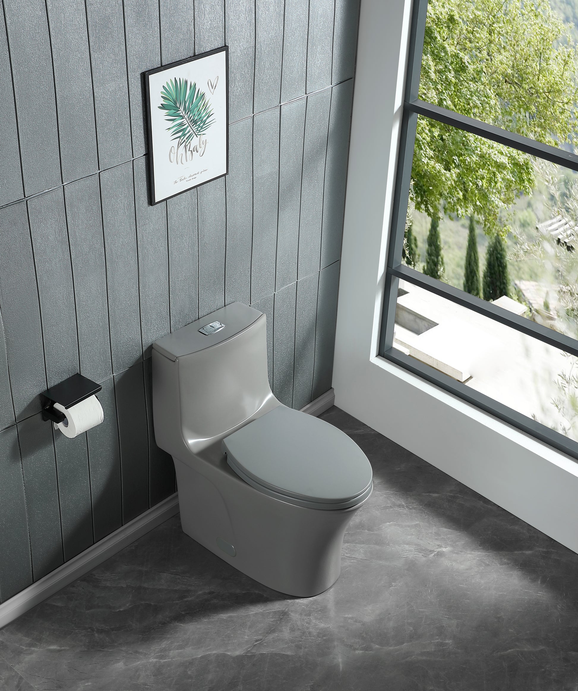 1.1 1.60 Gpf Dual Flush One Piece Toilet, Water Saving Elongated Comfort Height Floor Mounted, Soft Closing Seat, 1000 Gram Map Flushing Score Toilet, Light Grey 23T02 Lg Light Gray Ceramic