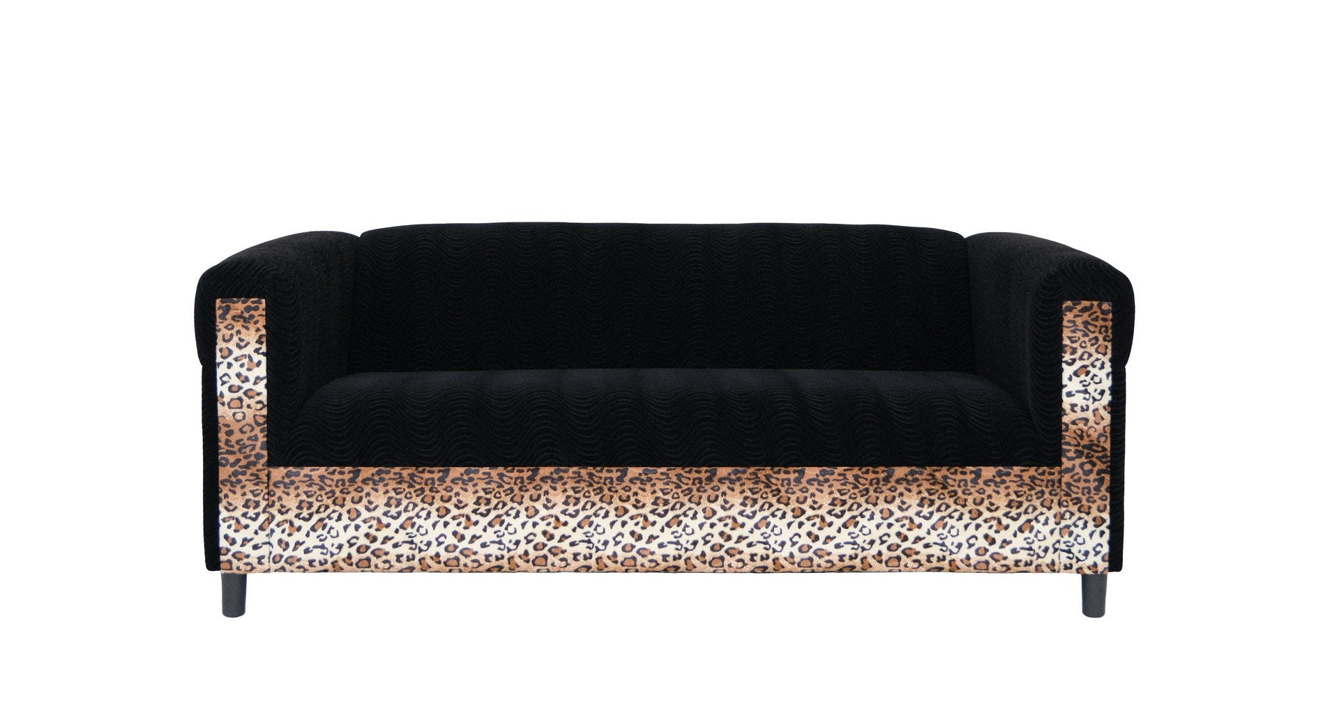 Black Velvet Sofa With Leopard Print, Modern 3 Seater Sofas Couches For Living Room, Bedroom, Office, And Apartment With Solid Wood Frame Black Wood Foam Velvet