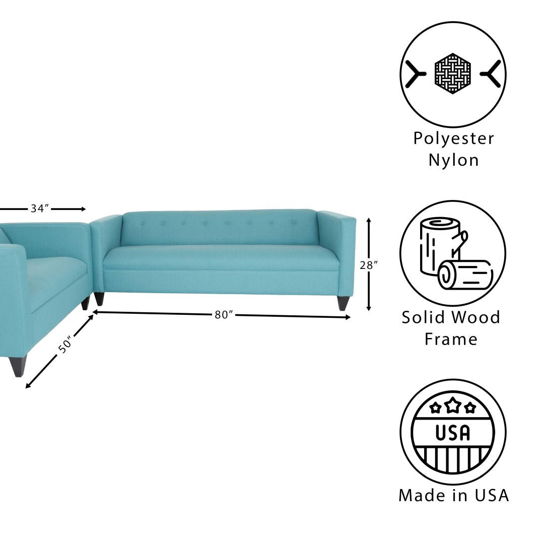 Loveseat And Sofa Set For Living Room, Modern D Cor Couch Sets For Living Room, Bedrooms With Solid Wood Frame Teal, Polyester Nylon Teal Polyester 5 Seat