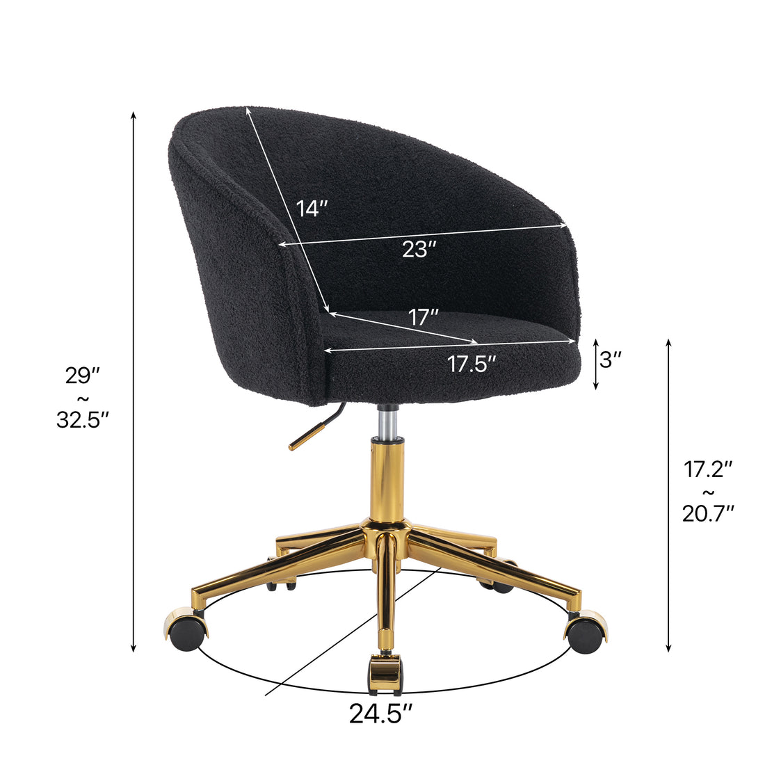 Hengming Golden Foot Office Chair, Modern Armchair, Height Adjustable, Rotary Cosmetic Chair, For Bedroom,Set Of 1 Black Wool