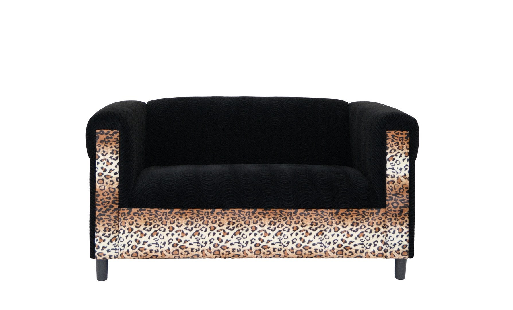 Black Velvet Loveseat Sofa For Living Room With Leopard Print, Modern D Cor Beautiful Seat Mini Small Couches For Small Spaces And Bedroom With Solid Wood Frame Black Wood Foam Velvet