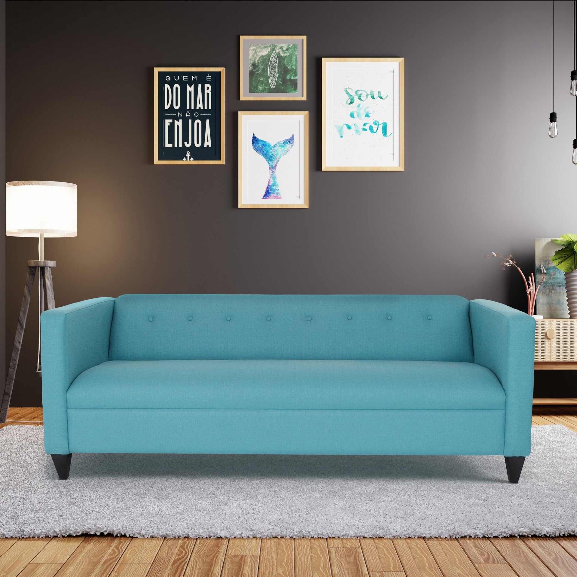 Teal Sofa For Living Room, Modern 3 Seater Sofas Couches For Bedroom, Office, And Apartment With Solid Wood Frame Polyester Nylon Teal Wood Foam Polyester