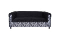 Black Velvet Sofa With Zebra Print, Modern 3 Seater Sofas Couches For Living Room, Bedroom, Office, And Apartment With Solid Wood Frame Black Wood Foam Velvet