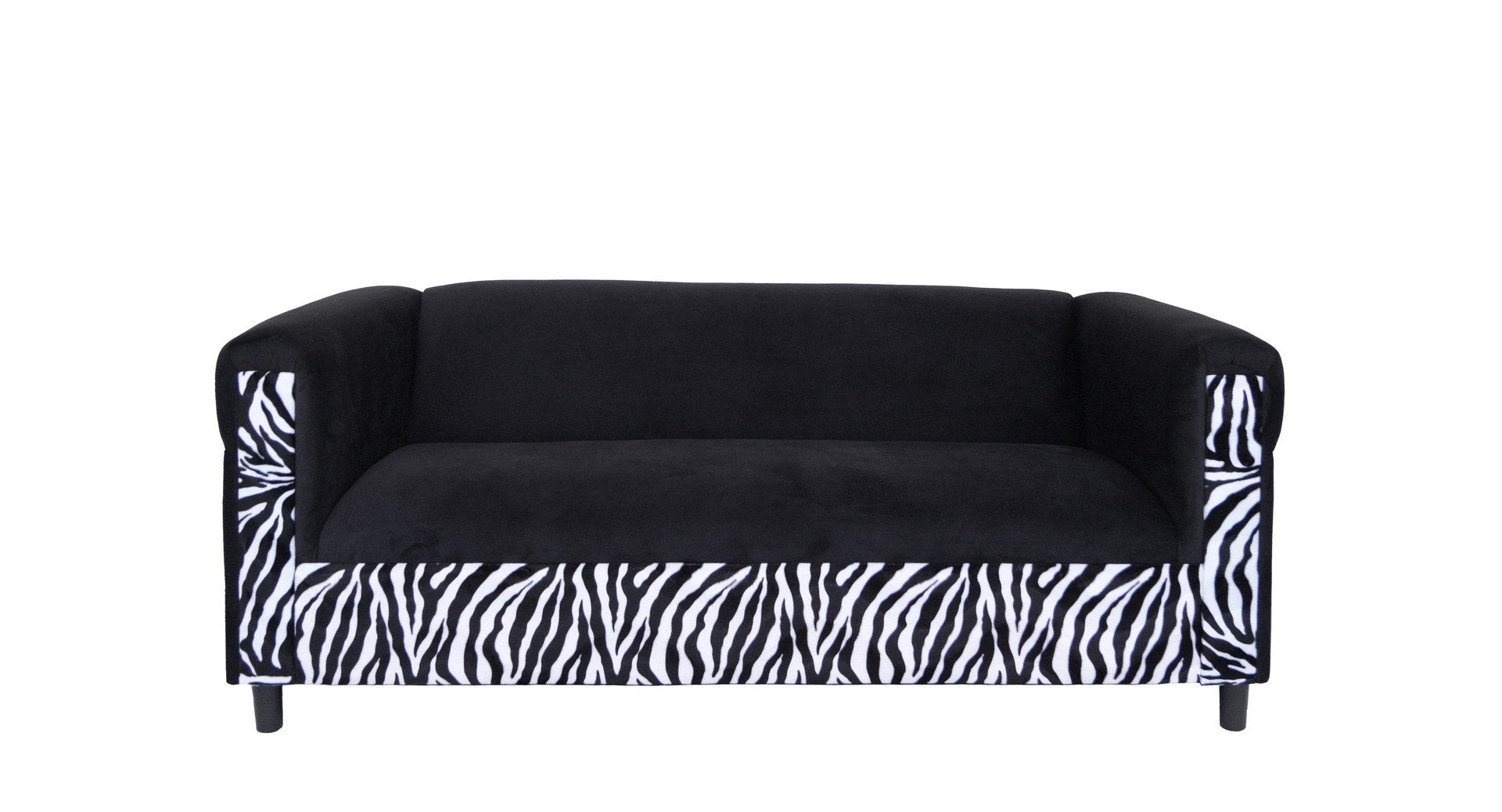 Black Velvet Sofa With Zebra Print, Modern 3 Seater Sofas Couches For Living Room, Bedroom, Office, And Apartment With Solid Wood Frame Black Wood Foam Velvet