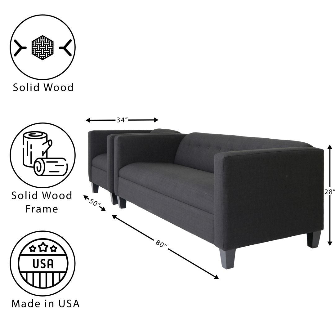 Bennet Black Chair And Sofa Set For Living Room, Modern D Cor Couch Sets For Living Room, Bedrooms With Solid Wood Frame Polyester Nylon Black Wood Foam Polyester