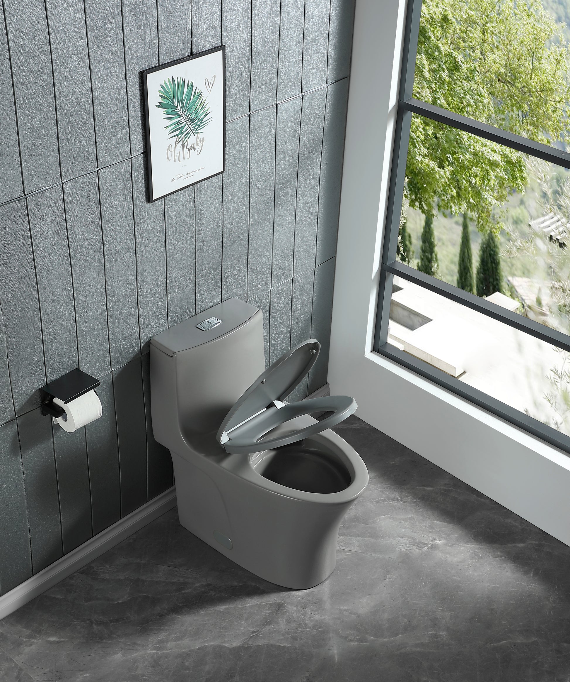 1.1 1.60 Gpf Dual Flush One Piece Toilet, Water Saving Elongated Comfort Height Floor Mounted, Soft Close 1000 Gram Map Flushing Score Toilet, Light Grey 23T01 Lg Light Grey Ceramic