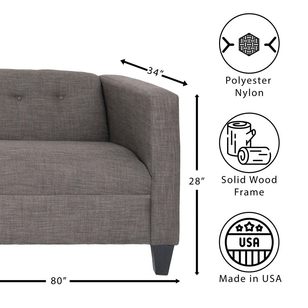 Sofa For Living Room, Modern 3 Seater Sofas Couches For Bedroom, Office, And Apartment With Solid Wood Frame Marlow Asphalt, Polyester Fabric Dark Gray Wood Foam Polyester