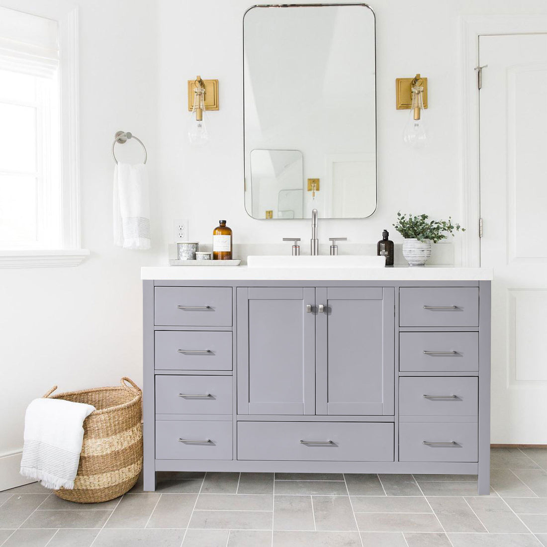 Bathroom Vanity Base Cabinet Only, Single Bath Vanity In Gray, Bathroom Storage With Soft Close Doors And Drawers Gray Plywood