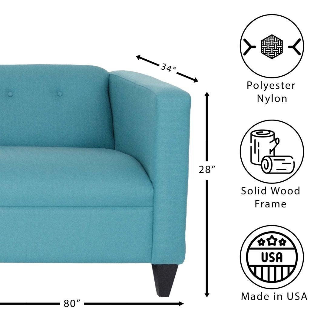 Teal Sofa For Living Room, Modern 3 Seater Sofas Couches For Bedroom, Office, And Apartment With Solid Wood Frame Polyester Nylon Teal Wood Foam Polyester