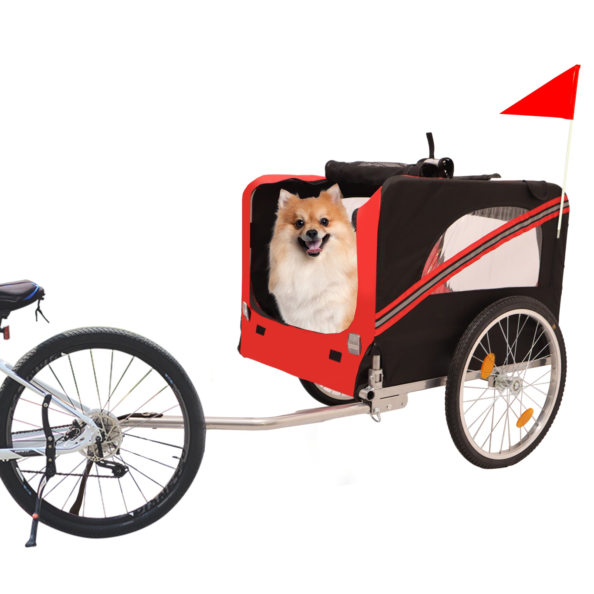 Outdoor Heavy Duty Foldable Utility Pet Stroller Dog Carriers Bicycle Trailer Black Red Fabric Steel