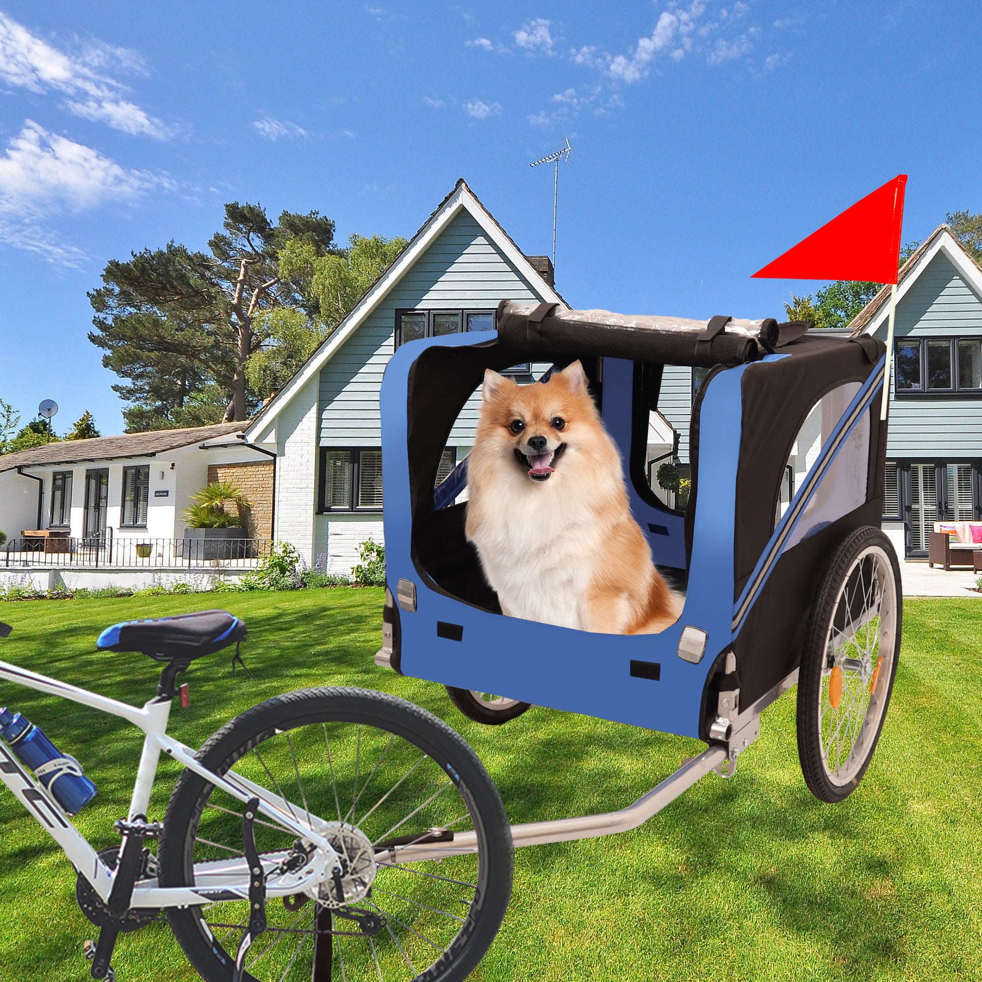 Outdoor Heavy Duty Foldable Utility Pet Stroller Dog Carriers Bicycle Trailer Black Blue Garden & Outdoor Fabric Steel