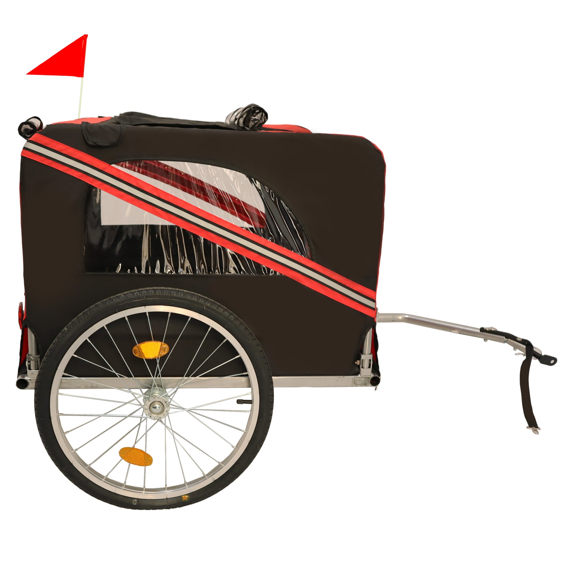 Outdoor Heavy Duty Foldable Utility Pet Stroller Dog Carriers Bicycle Trailer Black Red Fabric Steel