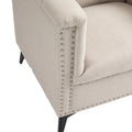 Accent Chair Living Room Chairs Single Sofa Chair,Arm Chairs With Linen Fabric, Mid Century Accent Arm Chairs Comfy Reading Lounge Club Armchair For Bedroom Office Study Beige Metal