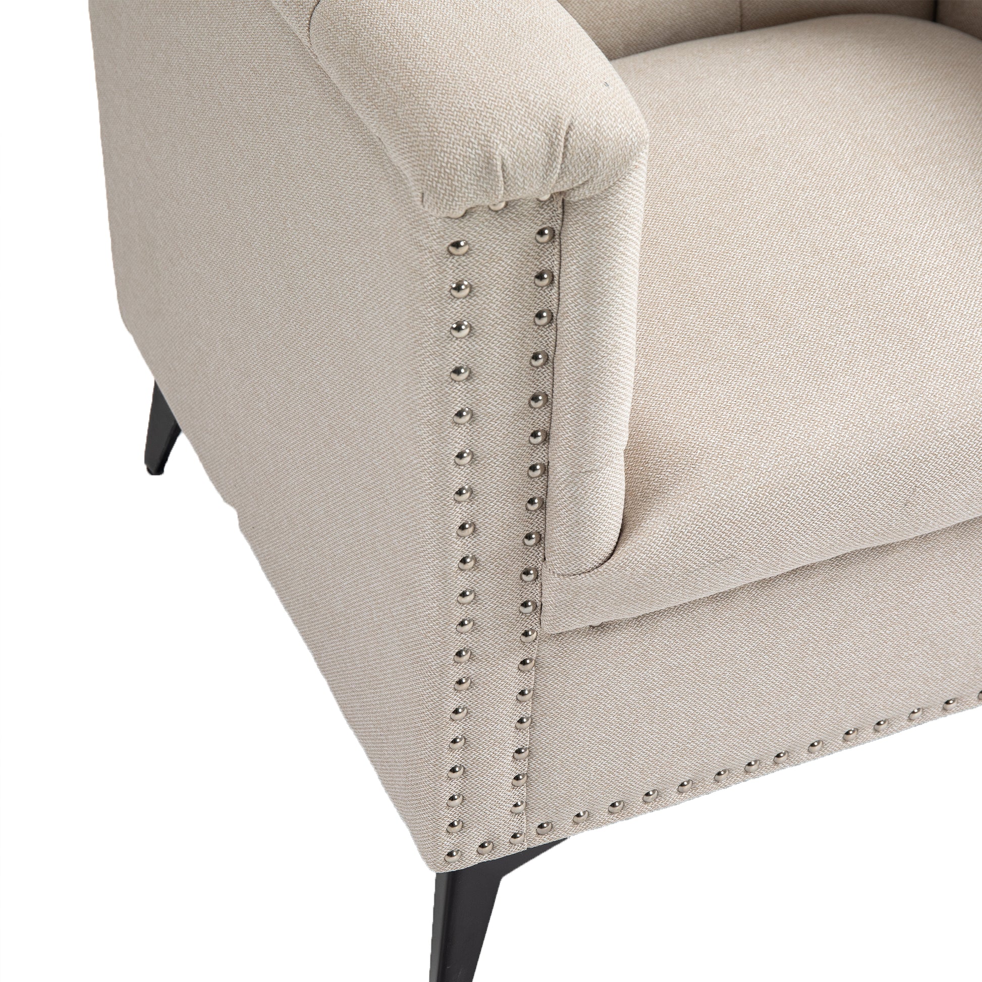 Accent Chair Living Room Chairs Single Sofa Chair,Arm Chairs With Linen Fabric, Mid Century Accent Arm Chairs Comfy Reading Lounge Club Armchair For Bedroom Office Study Beige Metal
