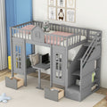 Twin Over Twin Bunk Bed With Changeable Table, Bunk Bed Turn Into Upper Bed And Down Desk Gray Twin Gray Solid Wood