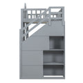 Twin Over Twin Bunk Bed With Changeable Table, Bunk Bed Turn Into Upper Bed And Down Desk Gray Twin Gray Solid Wood