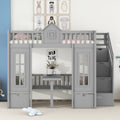 Twin Over Twin Bunk Bed With Changeable Table, Bunk Bed Turn Into Upper Bed And Down Desk Gray Twin Gray Solid Wood