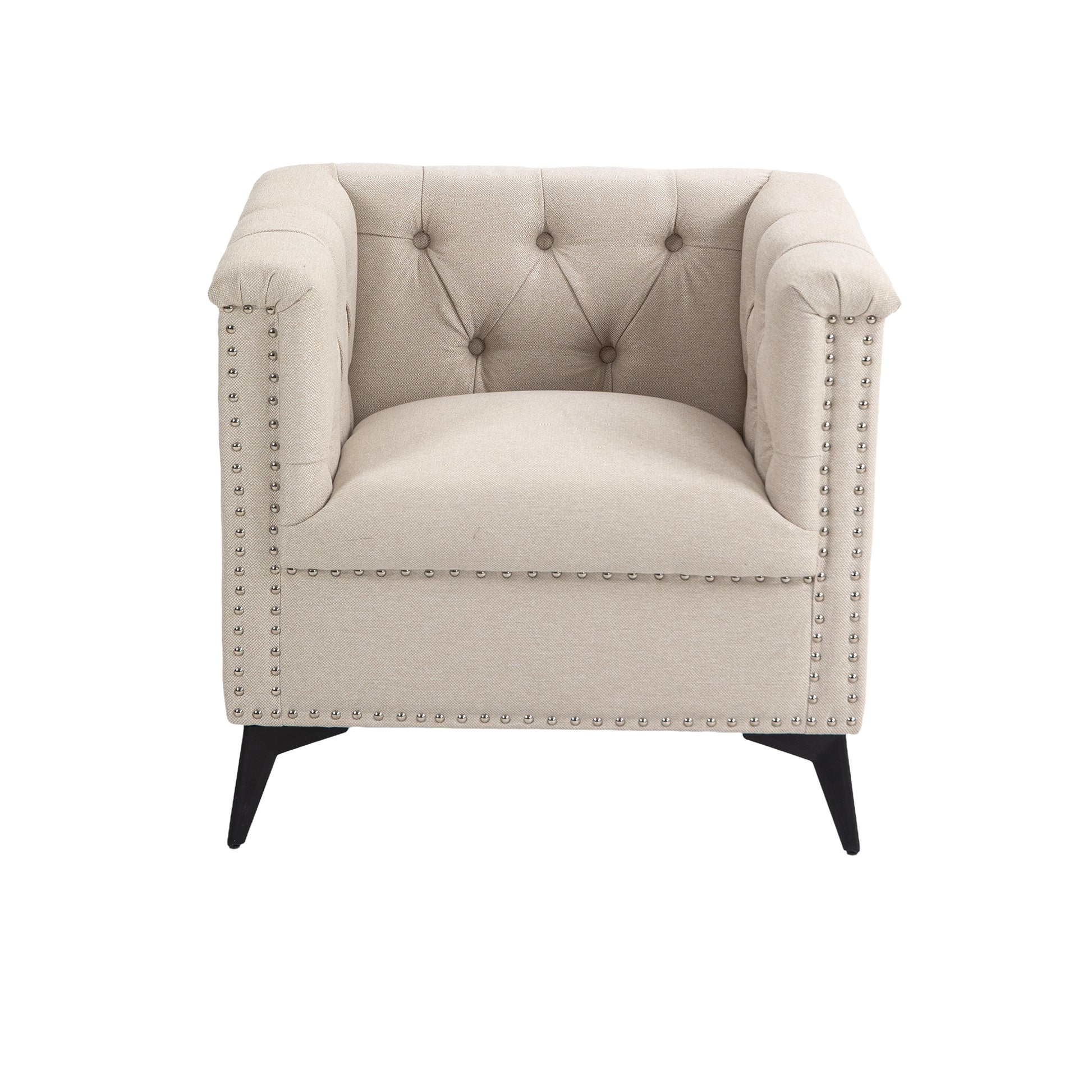 Accent Chair Living Room Chairs Single Sofa Chair,Arm Chairs With Linen Fabric, Mid Century Accent Arm Chairs Comfy Reading Lounge Club Armchair For Bedroom Office Study Beige Metal