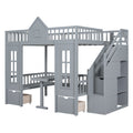 Full Over Full Bunk Bed With Changeable Table, Bunk Bed Turn Into Upper Bed And Down Desk Gray Full Gray Solid Wood