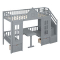 Twin Over Twin Bunk Bed With Changeable Table, Bunk Bed Turn Into Upper Bed And Down Desk Gray Twin Gray Solid Wood