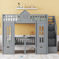 Full Over Full Bunk Bed With Changeable Table, Bunk Bed Turn Into Upper Bed And Down Desk Gray Full Gray Solid Wood