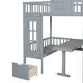 Full Over Full Bunk Bed With Changeable Table, Bunk Bed Turn Into Upper Bed And Down Desk Gray Full Gray Solid Wood