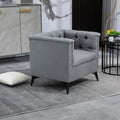 Accent Chair Living Room Chairs Single Sofa Chair,Arm Chairs With Linen Fabric, Mid Century Accent Arm Chairs Comfy Reading Lounge Club Armchair For Bedroom Office Study Gray Metal