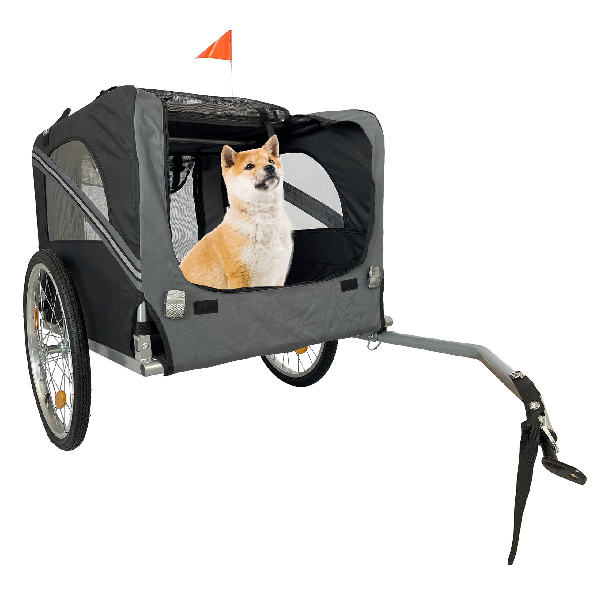 Outdoor Heavy Duty Foldable Utility Pet Stroller Dog Carriers Bicycle Trailer Black Gray Fabric Steel