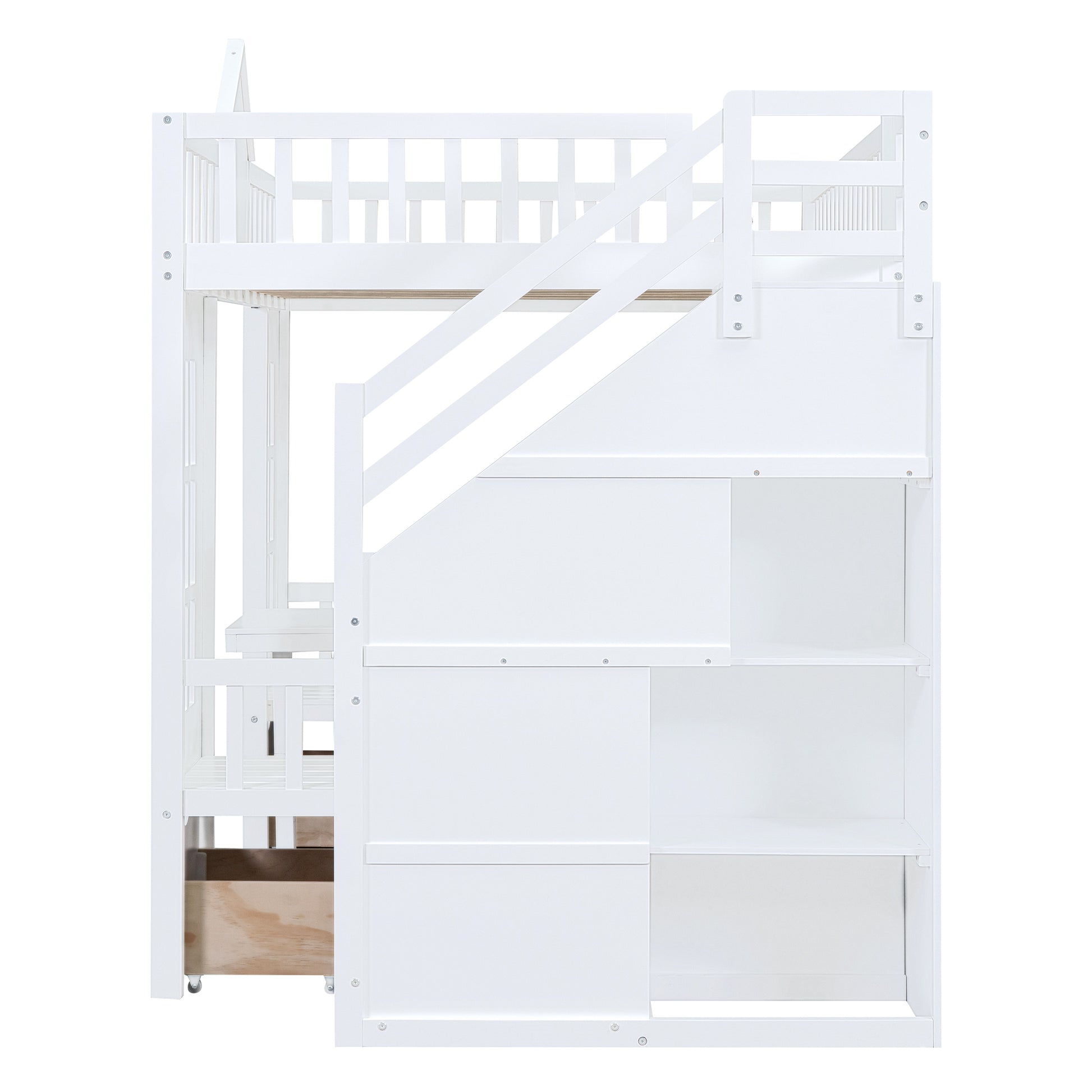 Full Over Full Bunk Bed With Changeable Table, Bunk Bed Turn Into Upper Bed And Down Desk White Full White Solid Wood