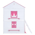 Full Size Bunk Wood House Bed With Elegant Windows, Sills And Tent, Pink White White Pink Solid Wood Mdf