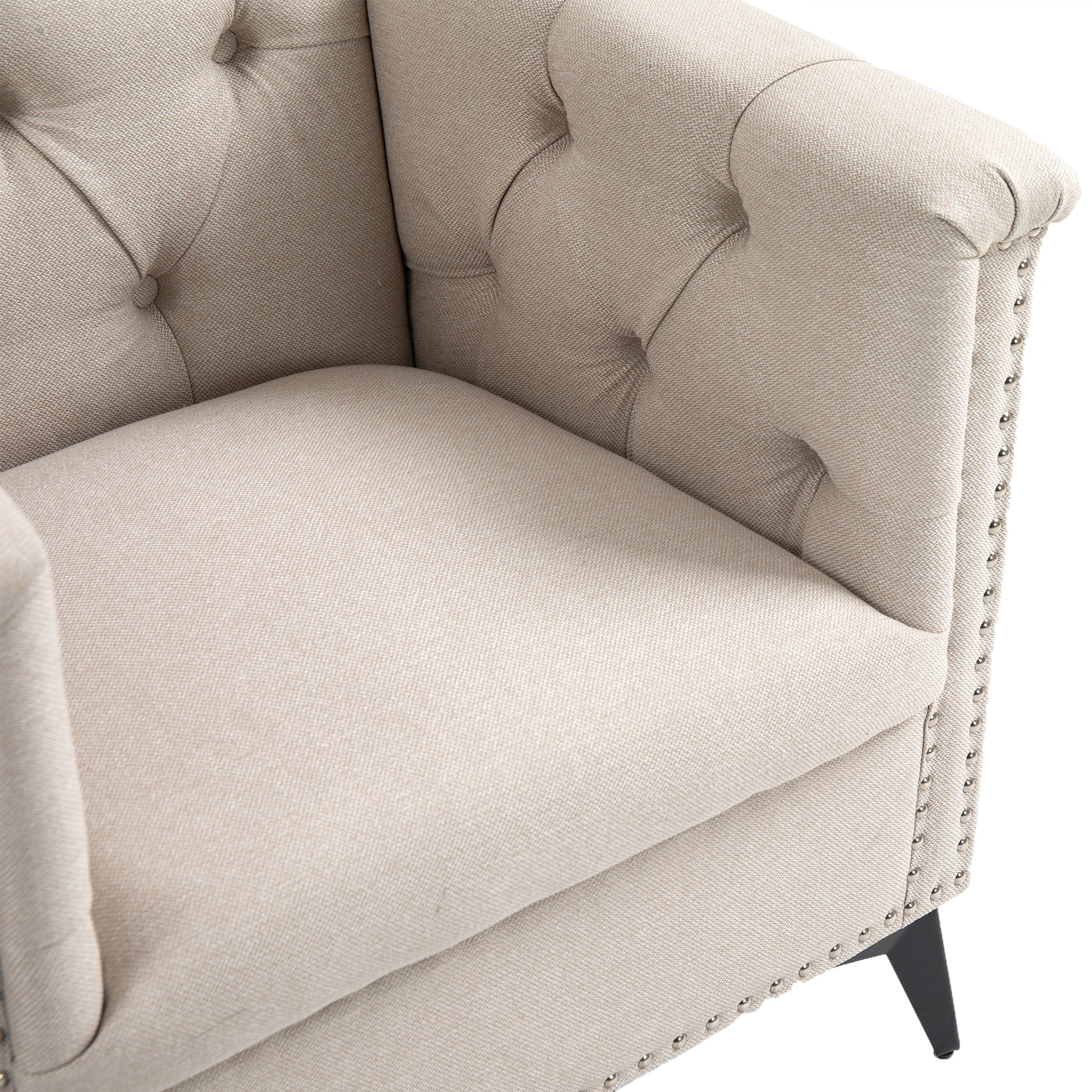 Accent Chair Living Room Chairs Single Sofa Chair,Arm Chairs With Linen Fabric, Mid Century Accent Arm Chairs Comfy Reading Lounge Club Armchair For Bedroom Office Study Beige Metal