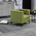Accent Chair Living Room Chairs Single Sofa Chair,Arm Chairs With Linen Fabric, Mid Century Accent Arm Chairs Comfy Reading Lounge Club Armchair For Bedroom Office Study Green Metal