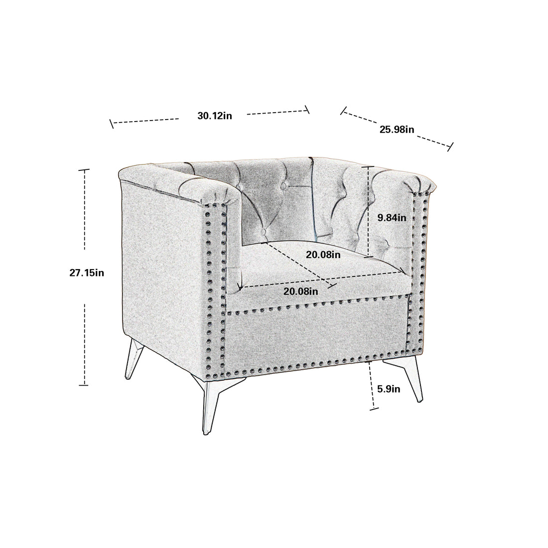 Accent Chair Living Room Chairs Single Sofa Chair,Arm Chairs With Linen Fabric, Mid Century Accent Arm Chairs Comfy Reading Lounge Club Armchair For Bedroom Office Study Gray Metal