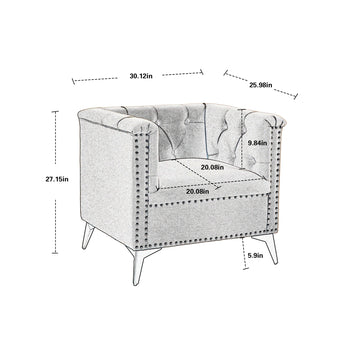 Accent Chair Living Room Chairs Single Sofa Chair,Arm Chairs With Linen Fabric, Mid Century Accent Arm Chairs Comfy Reading Lounge Club Armchair For Bedroom Office Study Gray Metal