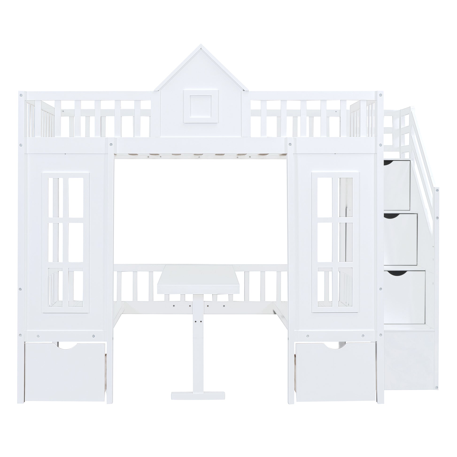 Full Over Full Bunk Bed With Changeable Table, Bunk Bed Turn Into Upper Bed And Down Desk White Full White Solid Wood