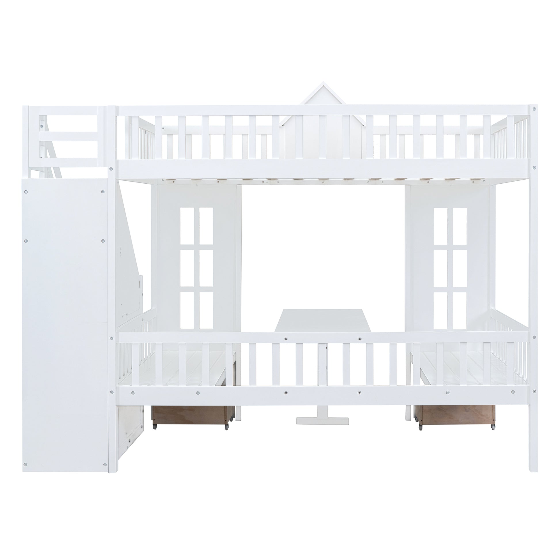 Full Over Full Bunk Bed With Changeable Table, Bunk Bed Turn Into Upper Bed And Down Desk White Full White Solid Wood