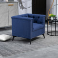 Accent Chair Living Room Chairs Single Sofa Chair,Arm Chairs With Linen Fabric, Mid Century Accent Arm Chairs Comfy Reading Lounge Club Armchair For Bedroom Office Study Blue Metal