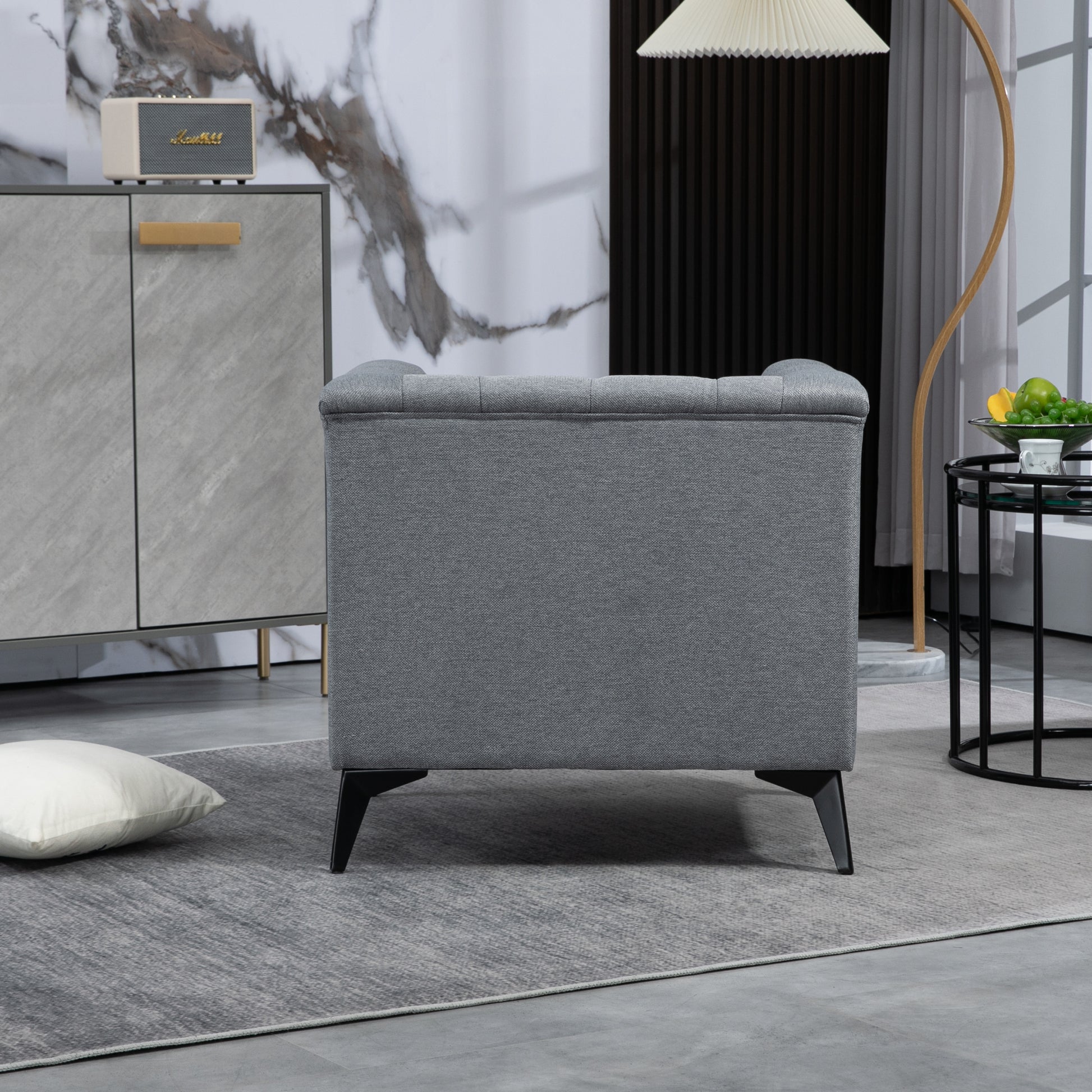 Accent Chair Living Room Chairs Single Sofa Chair,Arm Chairs With Linen Fabric, Mid Century Accent Arm Chairs Comfy Reading Lounge Club Armchair For Bedroom Office Study Gray Metal