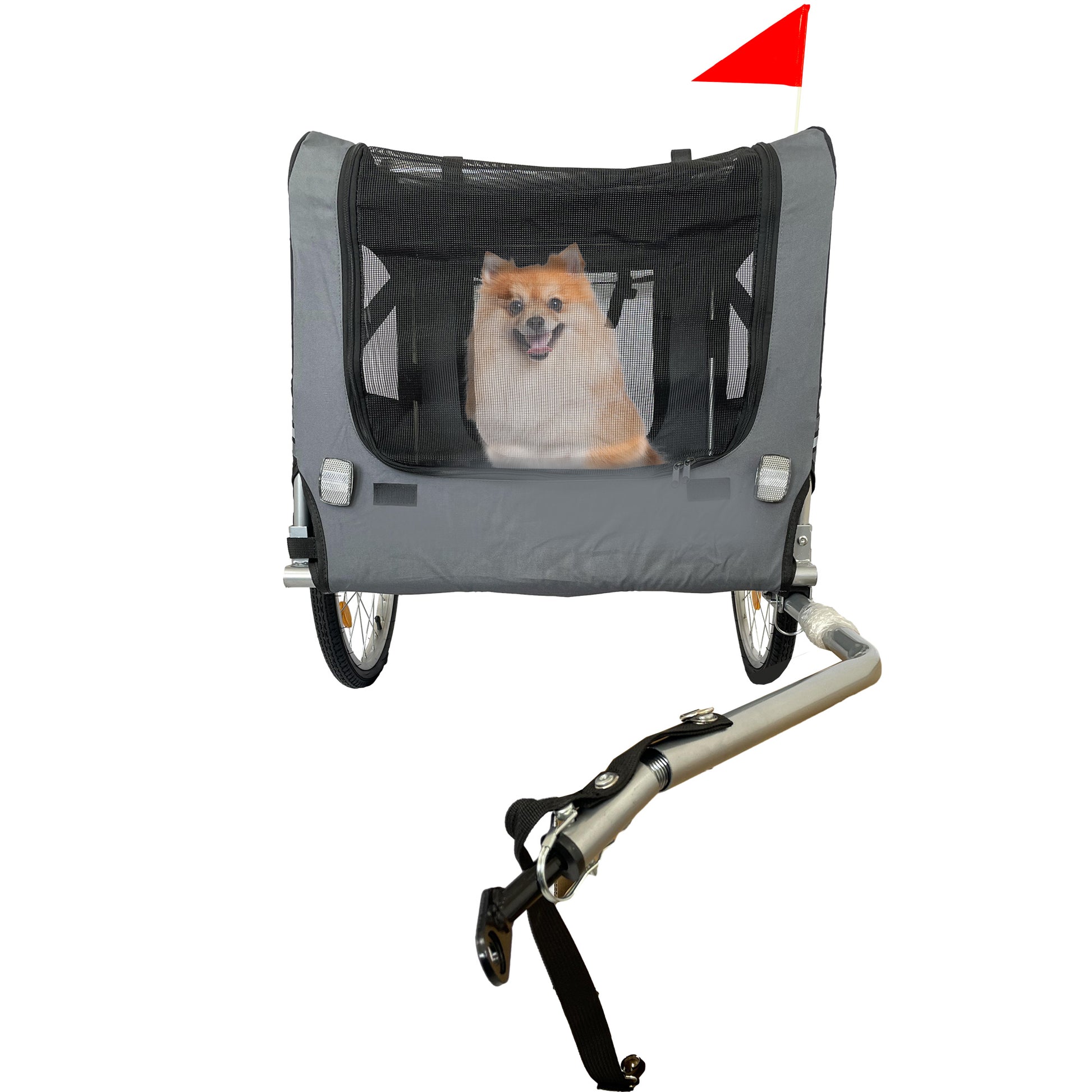 Outdoor Heavy Duty Foldable Utility Pet Stroller Dog Carriers Bicycle Trailer Black Gray Fabric Steel