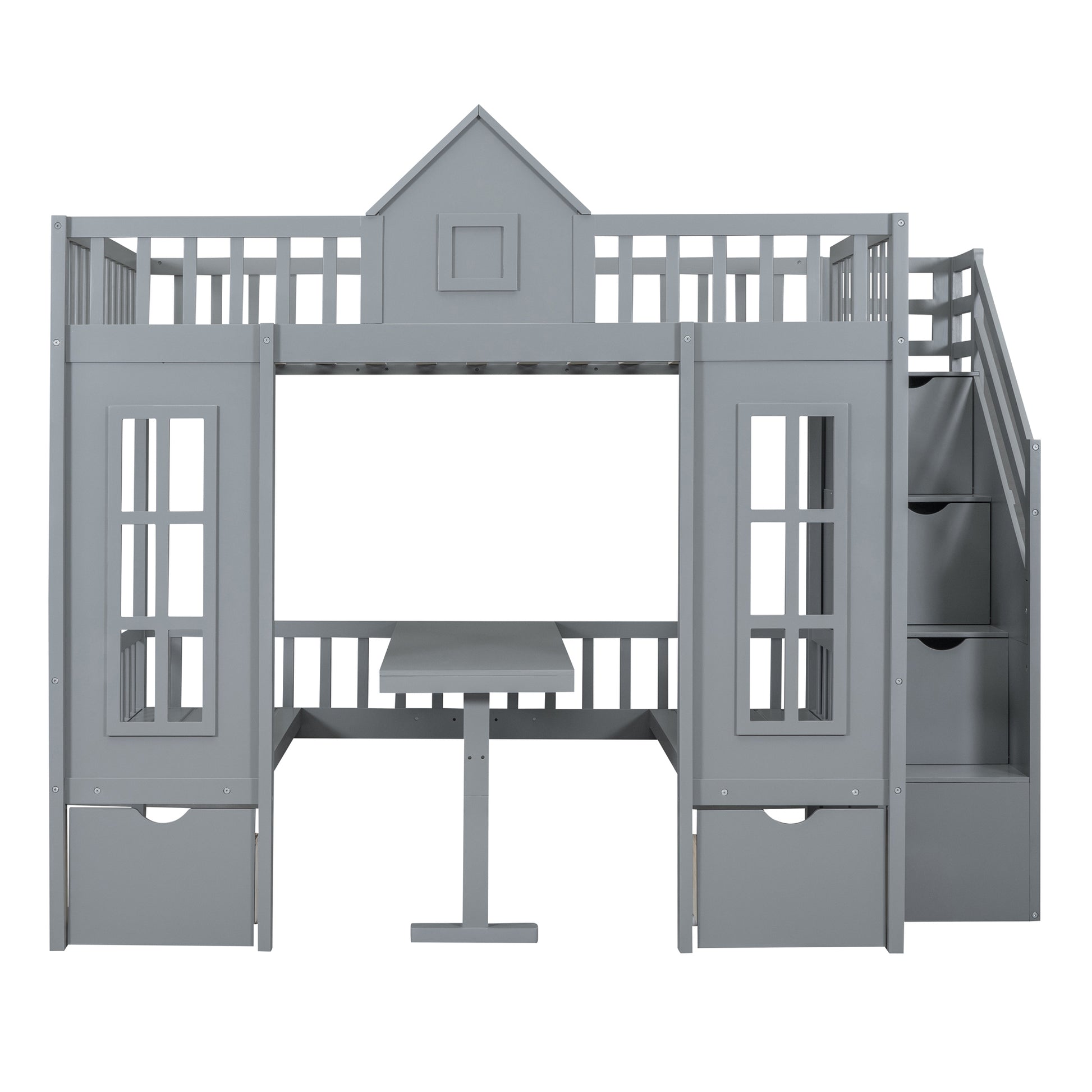 Full Over Full Bunk Bed With Changeable Table, Bunk Bed Turn Into Upper Bed And Down Desk Gray Full Gray Solid Wood