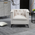 Accent Chair Living Room Chairs Single Sofa Chair,Arm Chairs With Linen Fabric, Mid Century Accent Arm Chairs Comfy Reading Lounge Club Armchair For Bedroom Office Study Beige Metal