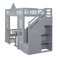 Twin Over Twin Bunk Bed With Changeable Table, Bunk Bed Turn Into Upper Bed And Down Desk Gray Twin Gray Solid Wood