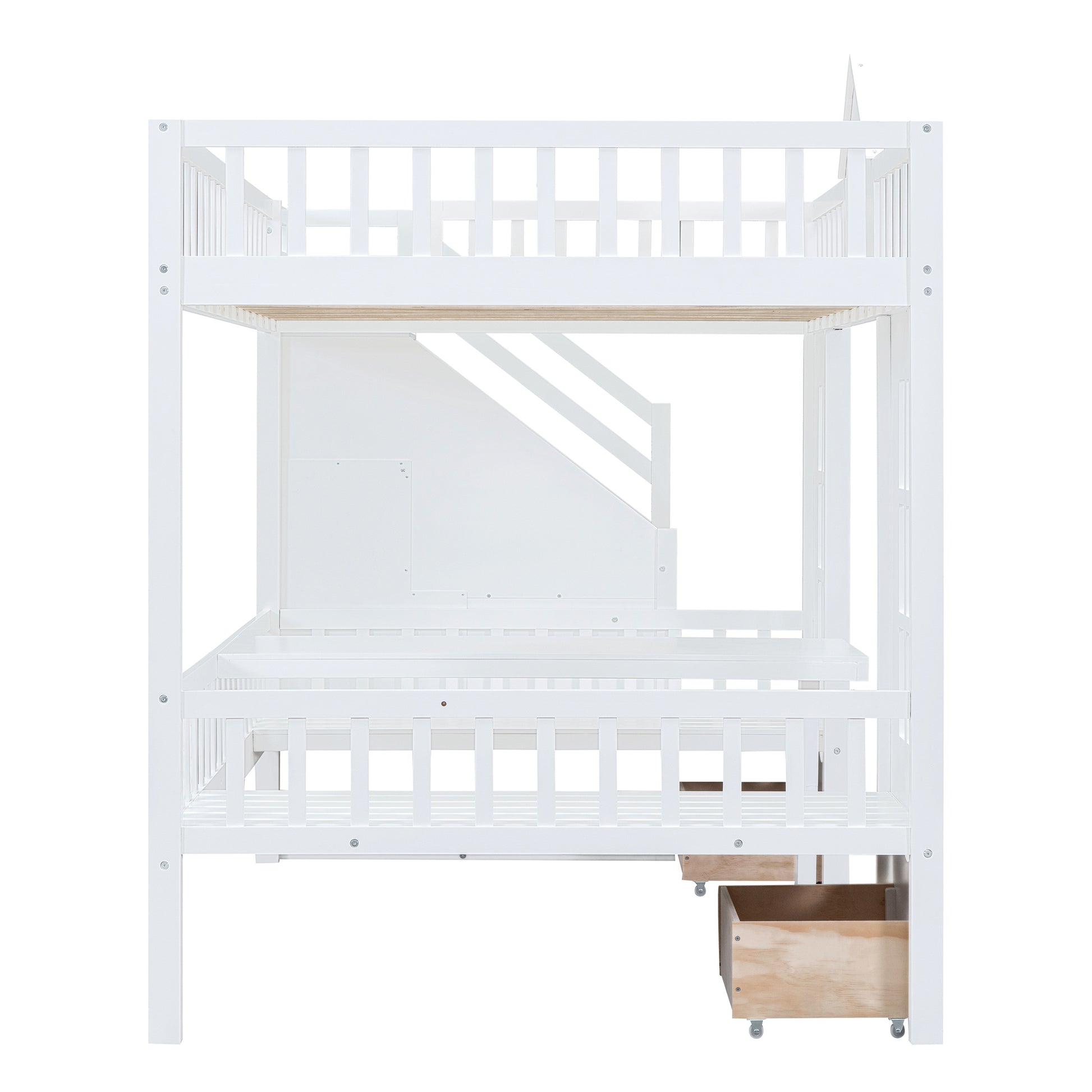 Full Over Full Bunk Bed With Changeable Table, Bunk Bed Turn Into Upper Bed And Down Desk White Full White Solid Wood