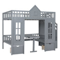 Full Over Full Bunk Bed With Changeable Table, Bunk Bed Turn Into Upper Bed And Down Desk Gray Full Gray Solid Wood