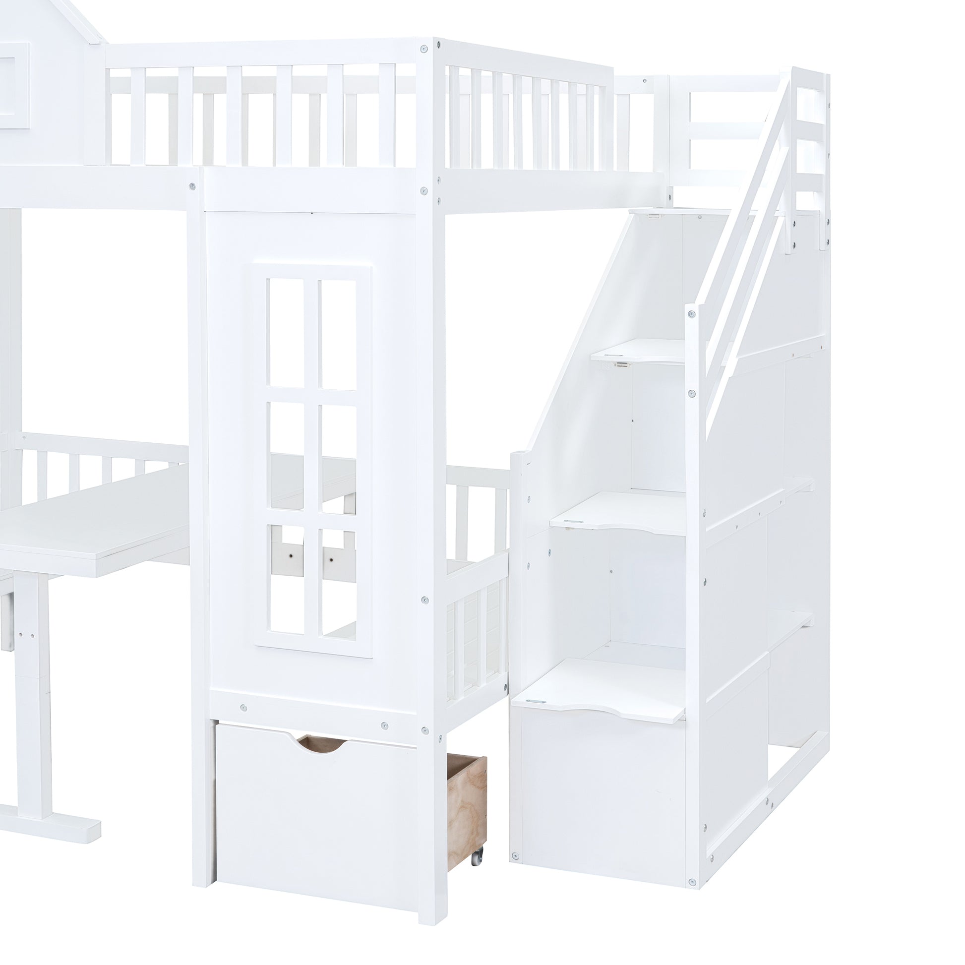 Full Over Full Bunk Bed With Changeable Table, Bunk Bed Turn Into Upper Bed And Down Desk White Full White Solid Wood