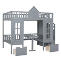 Full Over Full Bunk Bed With Changeable Table, Bunk Bed Turn Into Upper Bed And Down Desk Gray Full Gray Solid Wood