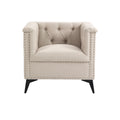 Accent Chair Living Room Chairs Single Sofa Chair,Arm Chairs With Linen Fabric, Mid Century Accent Arm Chairs Comfy Reading Lounge Club Armchair For Bedroom Office Study Beige Metal