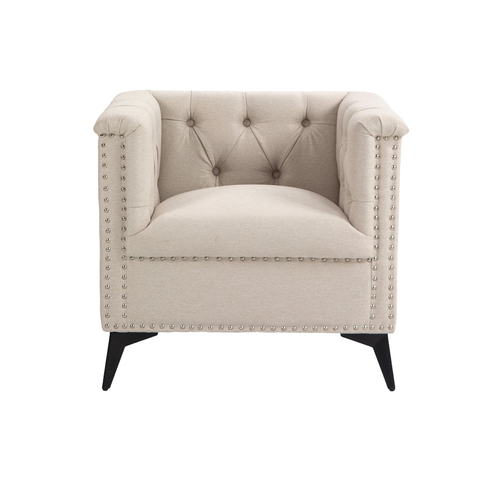 Accent Chair Living Room Chairs Single Sofa Chair,Arm Chairs With Linen Fabric, Mid Century Accent Arm Chairs Comfy Reading Lounge Club Armchair For Bedroom Office Study Beige Metal