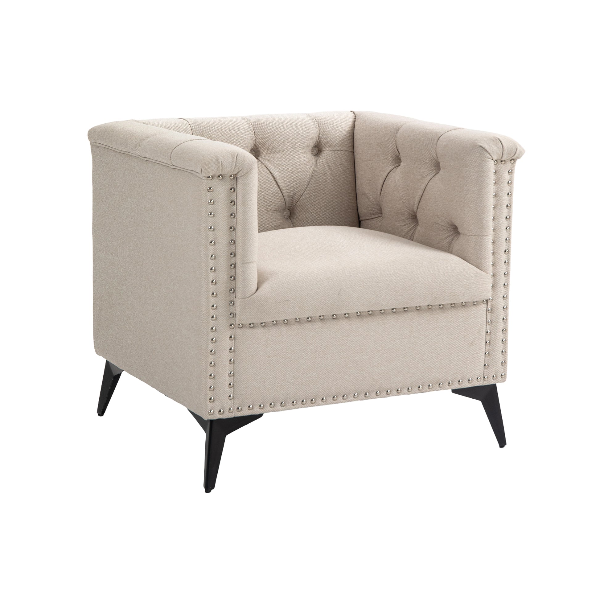 Accent Chair Living Room Chairs Single Sofa Chair,Arm Chairs With Linen Fabric, Mid Century Accent Arm Chairs Comfy Reading Lounge Club Armchair For Bedroom Office Study Beige Metal