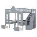 Full Over Full Bunk Bed With Changeable Table, Bunk Bed Turn Into Upper Bed And Down Desk Gray Full Gray Solid Wood